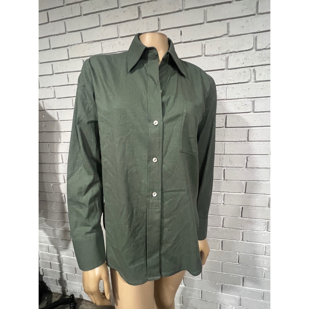 Vince Olive Green Linen Blend Button Down Shirt Long Sleeve Quiet Luxury NWT S